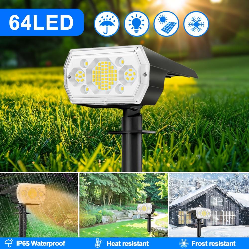 68/64/60LED Solar Landscape Spotlights Solar Powered Garden Lights 3 Modes Waterproof Wall Lamp Yard Driveway Pathway Garage