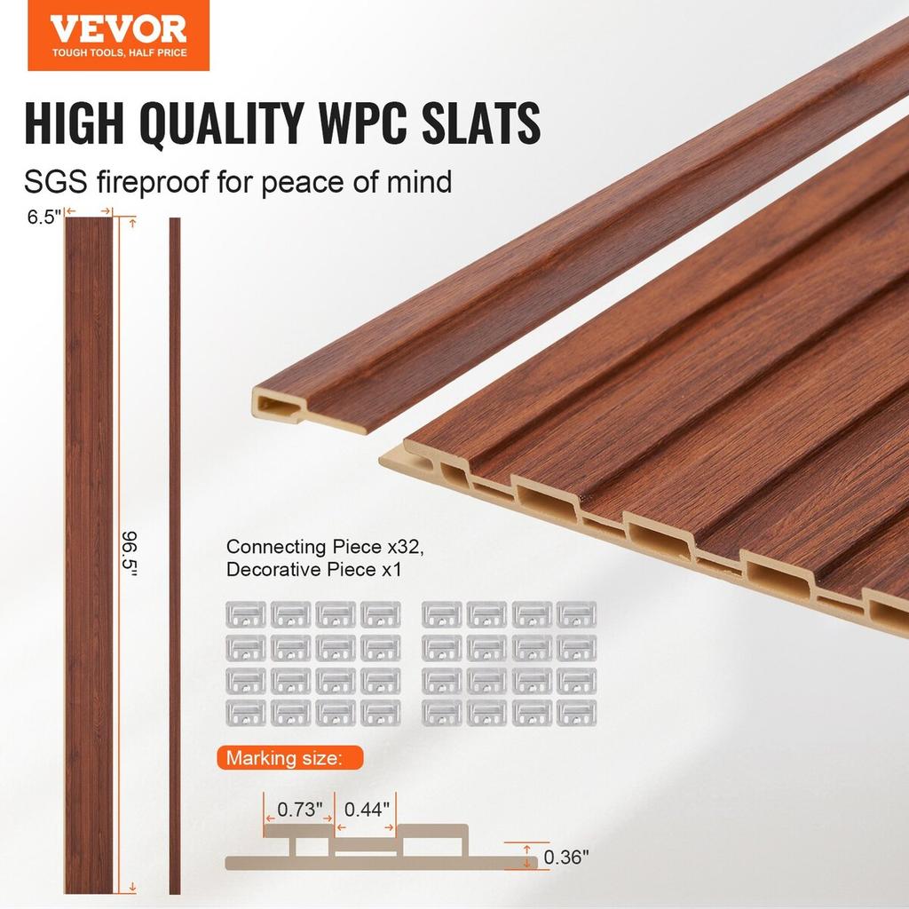 Wood Slat Acoustic Panels 8 PCS 96 X 6 Inch for Modern Wall Black Walnut