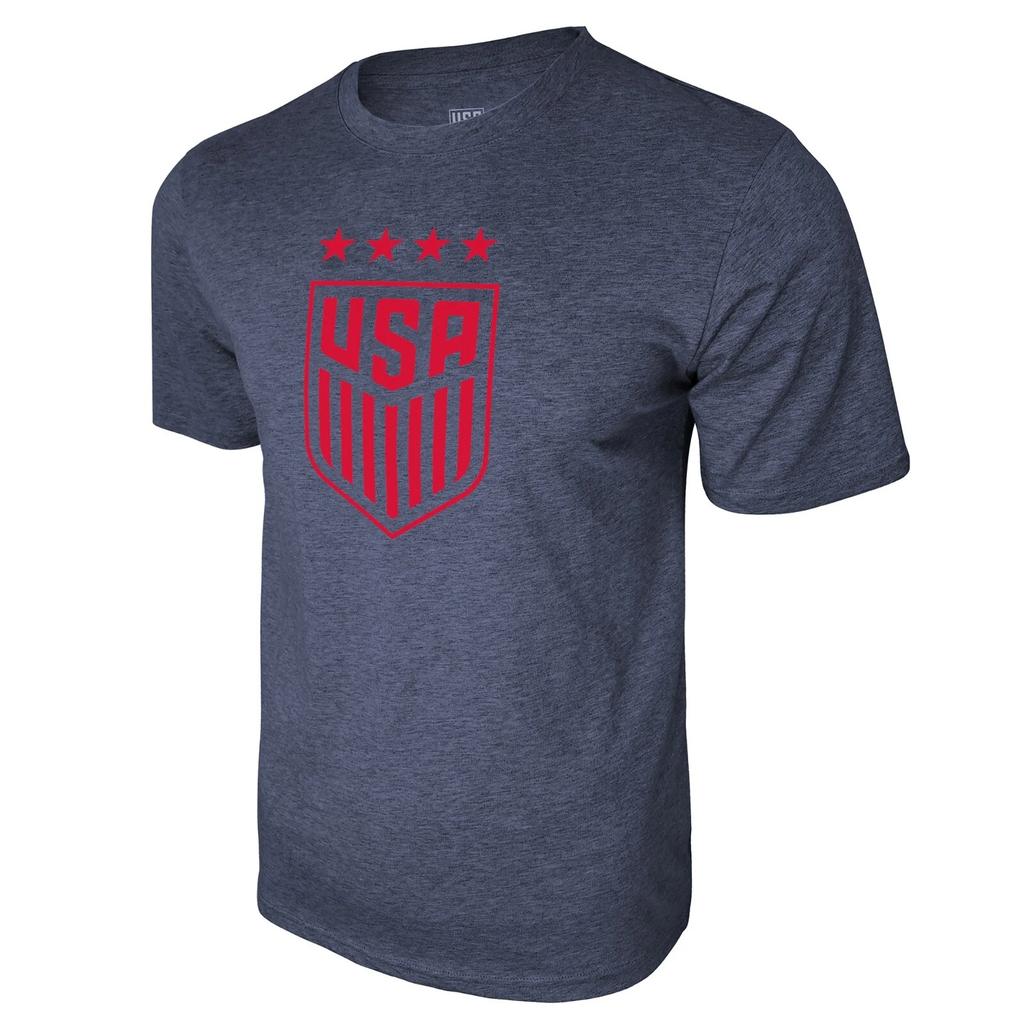 U.S. Soccer Federation USMNT Logo Adult T-Shirt Add NAME & NUMBER Grey w/ Red L