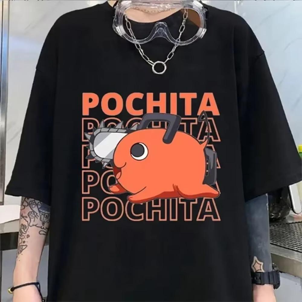 Anime T-Shirt Funny Pochita Graphic Printing Short Sleeve Summer Casual O-Neck Loose T-Shirt Tops Hip Hop Harajuku Oversized Tee