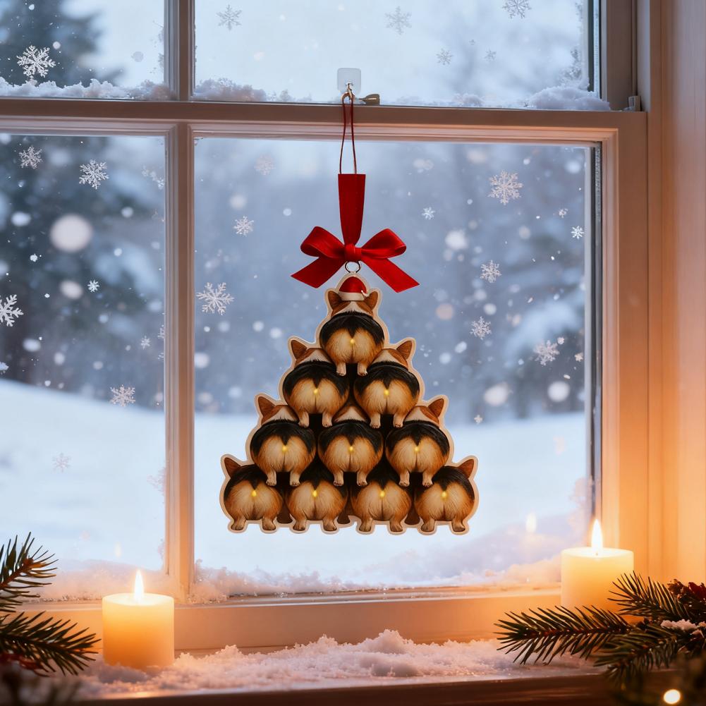 Acrylic Christmas Decor 2D Funny Dog Butt Stacking Xmas Tree Shaped Pendants for Tree Car Home Hanging Decor