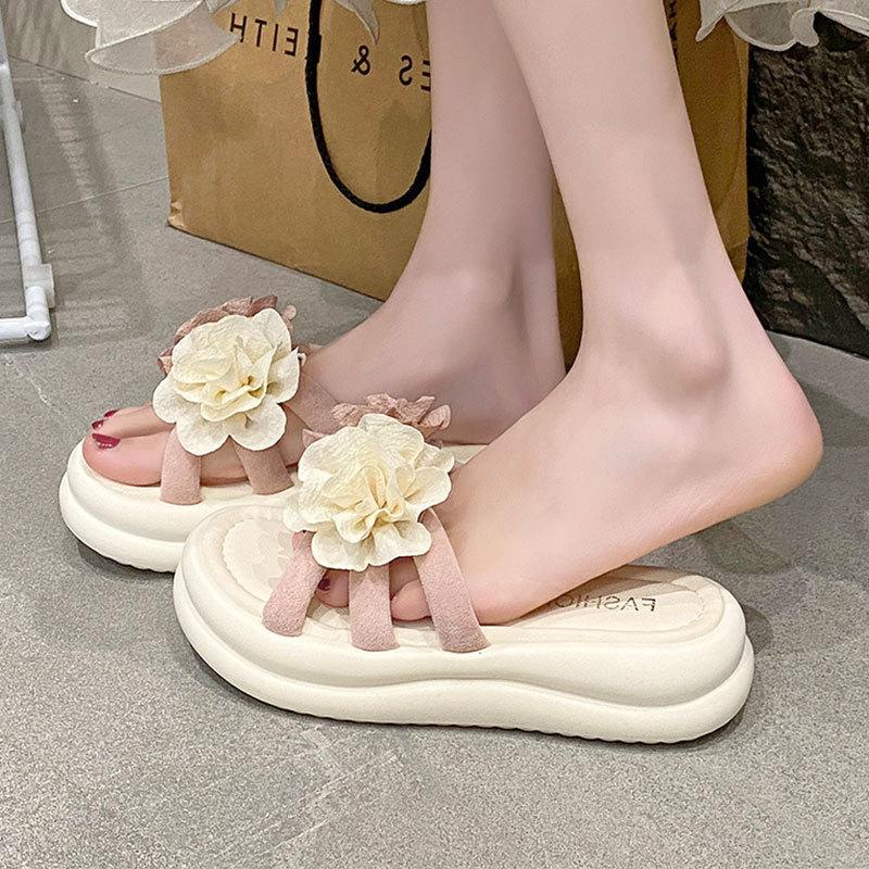 Fashion Fairy Versatile Beach Muffin Soft Bottom Flower One-Word Slippers 202 Summer New Cool Slippers Women's Outer Wear
