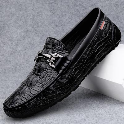 Fashion Crocodile Pattern Men Casual Leather Shoes Warm Plush Fur Slip On Flats Fashion Trendy Man Loafers Soft Business Shoes Moccasins