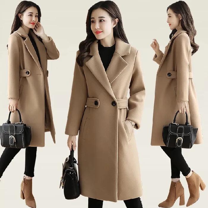 

Women s Mid-Length Woolen Coat - Korean Style Slimming Overcoat for Autumn/Winter 2024. M