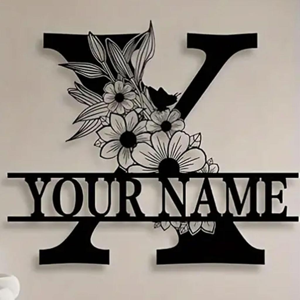 Personalized Family Name Sign, Custom Ornate Monogram Letter with First Last Name Split Letter Name Sign, Metal Wall Art Home Decor
