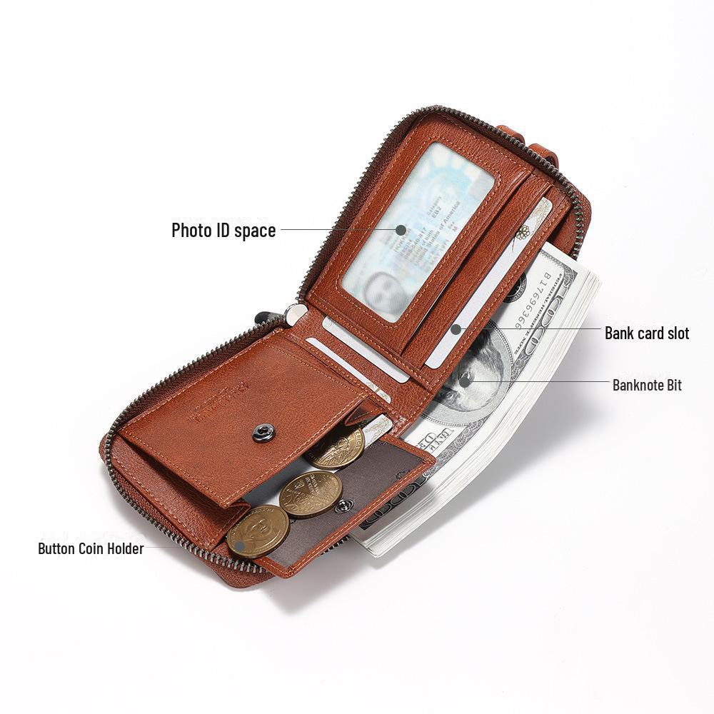 Men's Leather Wallet with Buckle and Zipper - Multifunctional, Coin Pocket Included