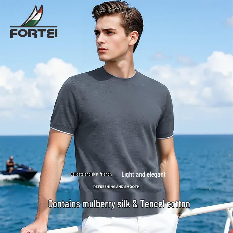 Men s Silk Blend Striped Short Sleeve T-Shirt XL