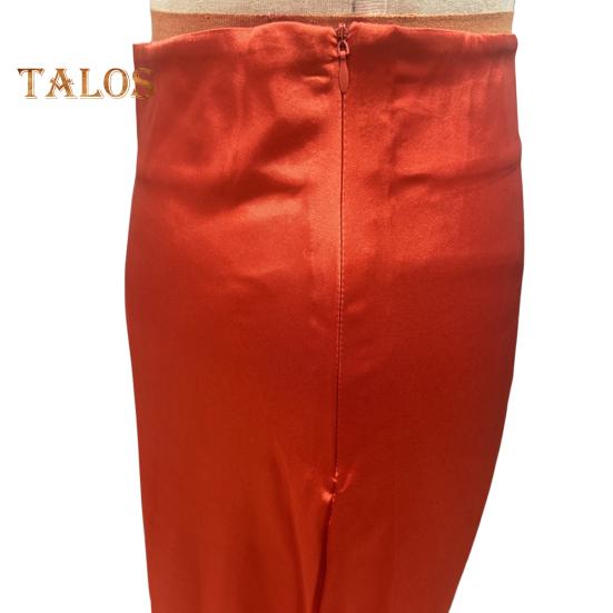 High-Waist Women Skirt Solid Color All-Match Style Pleated Skirt Slimming Design Slit Design Zipper Hip Wrapped Midi Skirt