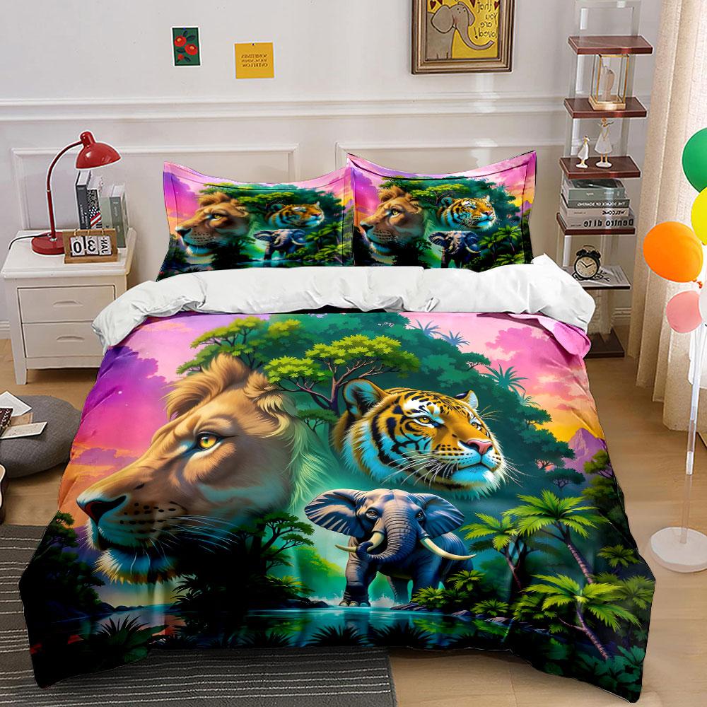 Dreamy Fusion Of Animals And Nature Duvet Cover Set With 3D Printing Design Soft Polyester Bedding Set All-Season Comfort