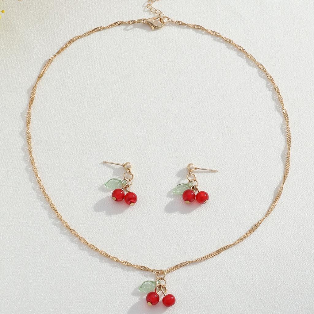 Kirschrot Halskette Ohrring Set Leichter Luxus Und Nischen Design Schlüsselbein Kette Elegantes Und Exquisites Set Schmuck Für Frauen