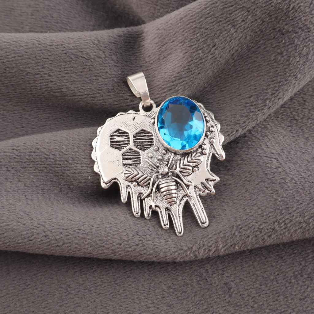 Swiss Blue Topaz 925 Sterling Silver Jewelry, Handmade Gorgeous Silver Pendant, Topaz Gemstone Jewelry For Love