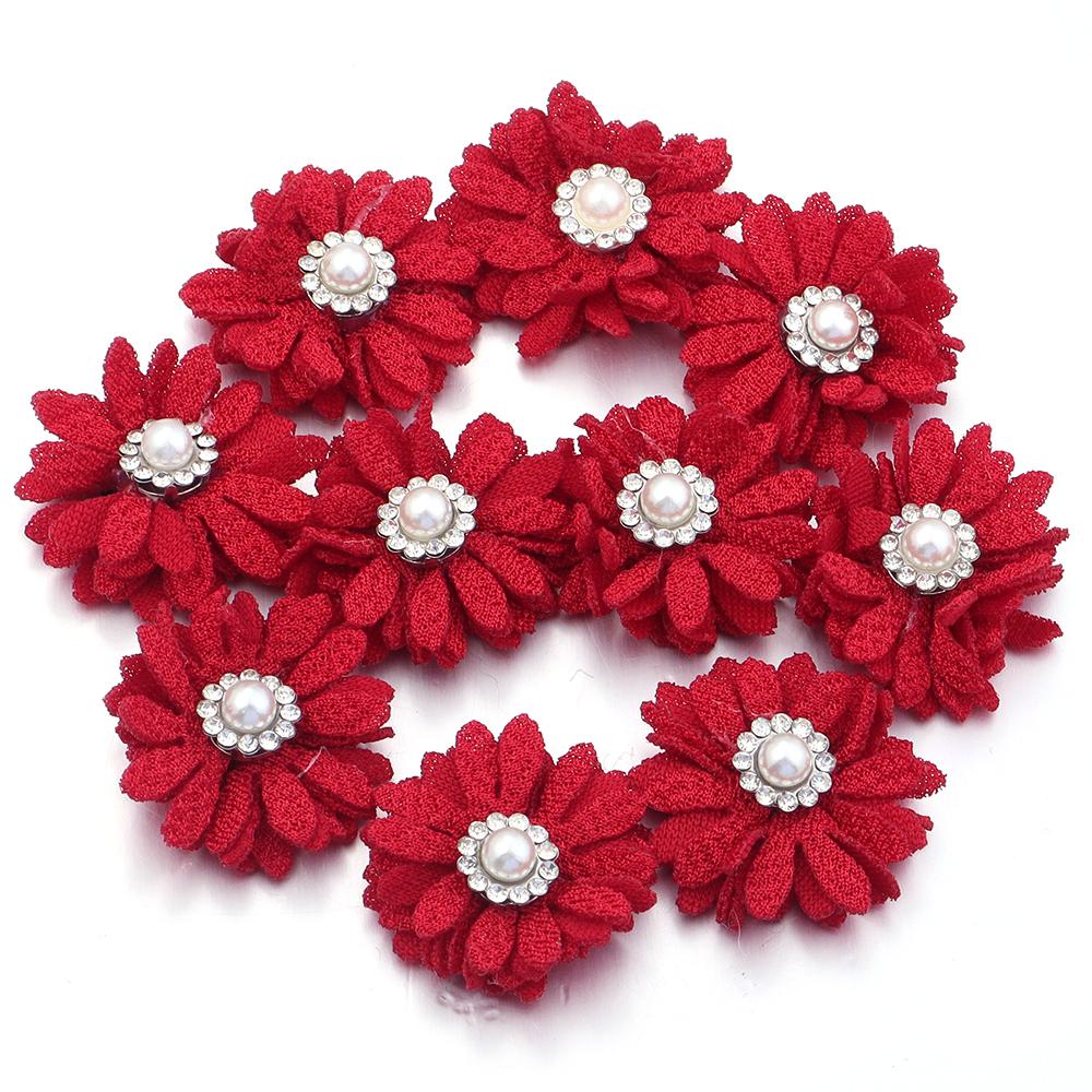 

10pcs/lot Mini Fabric Sunflowers 3cm Colorful Linen Pearl With Diamond Flowers For DIY Garment Headwear Decoration Accessories