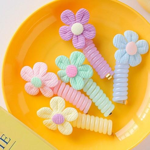Spring Blossom Flower Hair Ties Set for Kids Elastic Ponytail Bands 5 Pcs