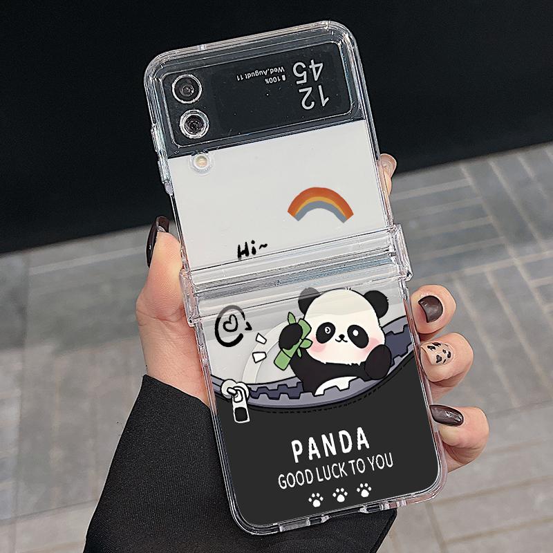 

3 шт. складной противоударный чехол для Samsung Z Flip6 Flip5 Flip4 для Magsafe Magnetic Cartoon Pandas Pattern Clear Hard Pc Slim Case Cover Samsung Z Flip4