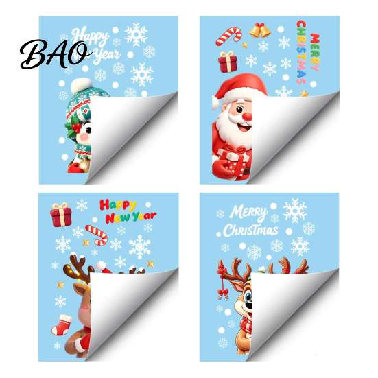 Waterproof PVC Decorations for Home Christmas Window Stickers, Static Decals with Santa Claus Reindeer Snowman Glass Doors Patterns, Festive