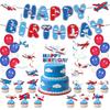 Airplane Birthday Party Decorations - 49PCS Airplane Themed Party Decorations with Banners Balloons Cupcake Toppers Hanging Swirls Plane Birthday