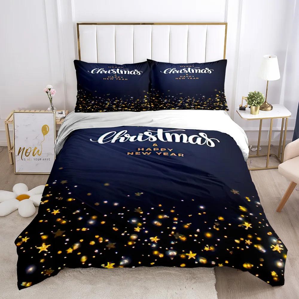 Chirstmas Duvet Cover Kid’s Bedroom 3D Cartoon Merry Chirstmas Twin Bedding Set Polyester Santa Claus Happy New Year Quilt Cover