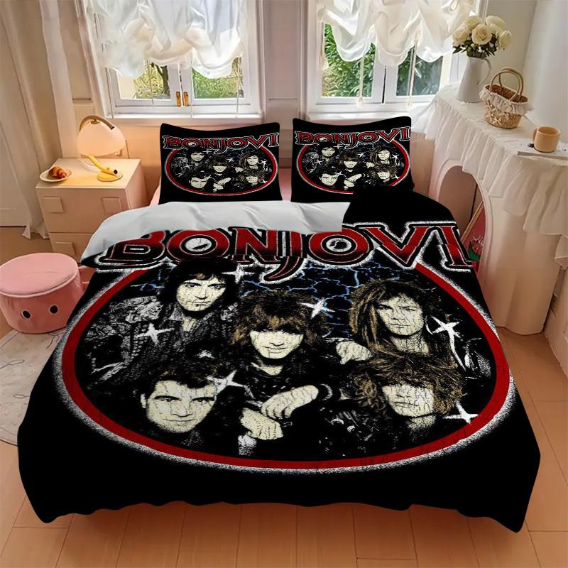 Bon Jovi Band Bedding 3 Piece Set HD Print Duvet Cover Pillowcases for Teens Adult Bedroom Decoration Christmas Gift