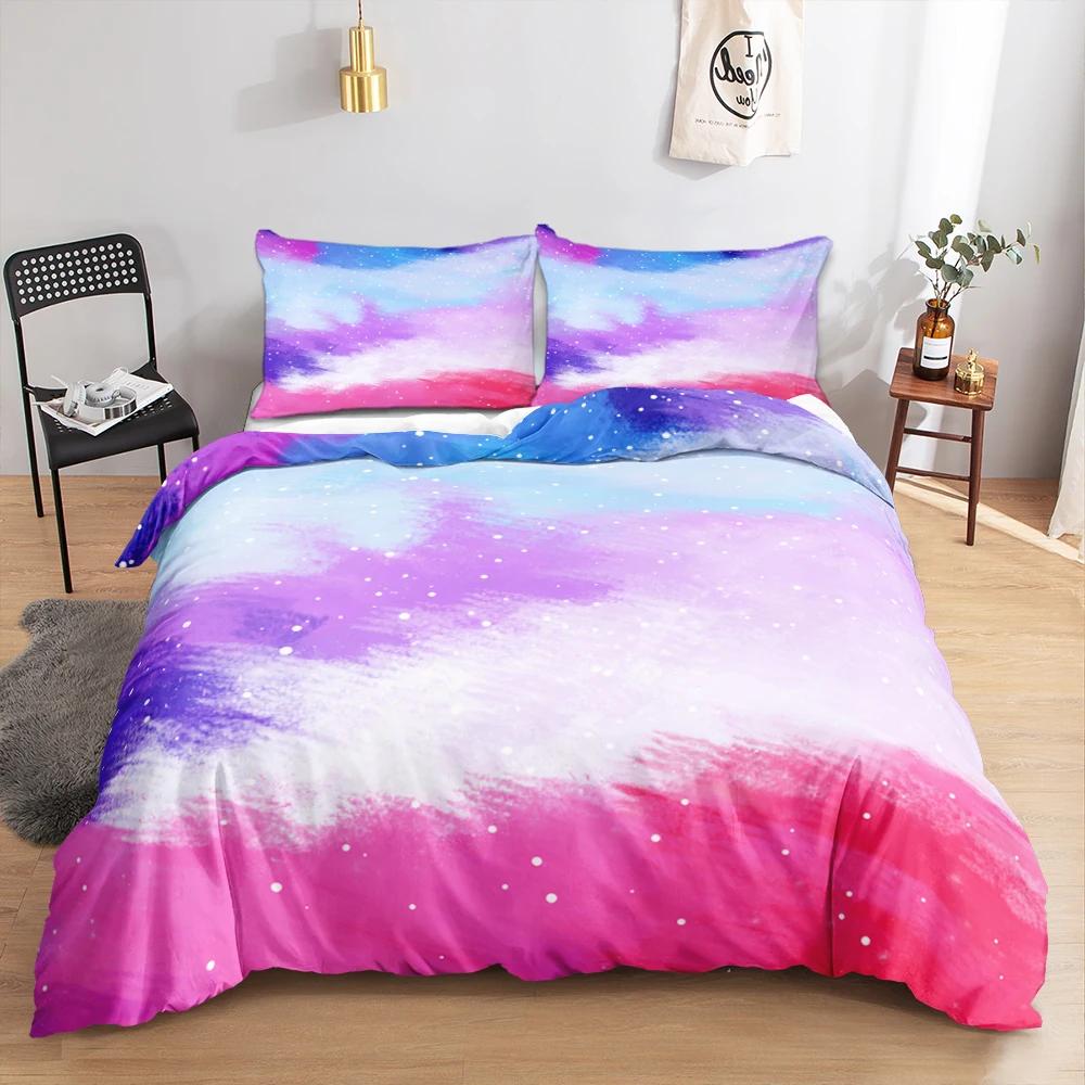 Rainbow Bedding Set Halo Dyeing Gradient Color Clouds Constellation Duvet Cover Set Single/Twin/Double Size Funny Gifts For Kids