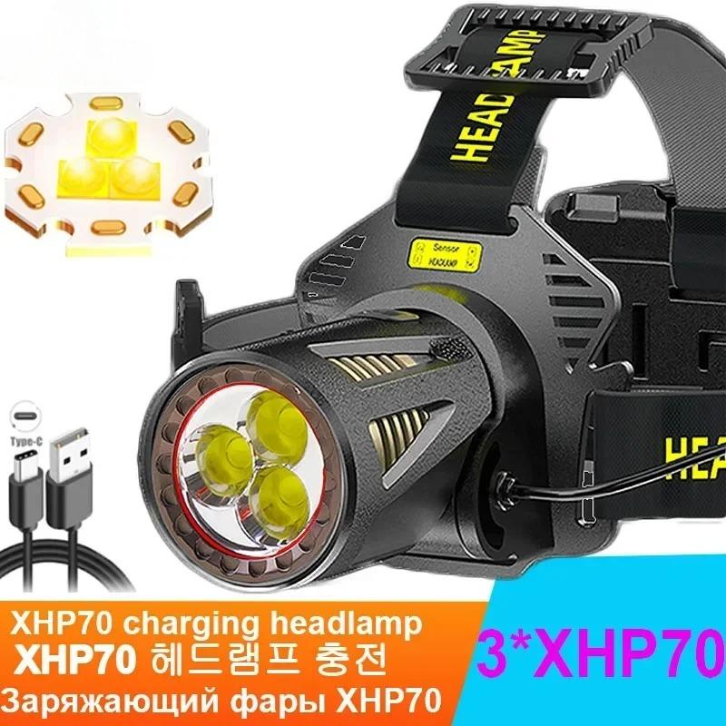 Sensor Headlamp Super Bright LED Headight With Warning Light Most Powerful Long Range Head Flashlight Outdoor Fishing Cycling