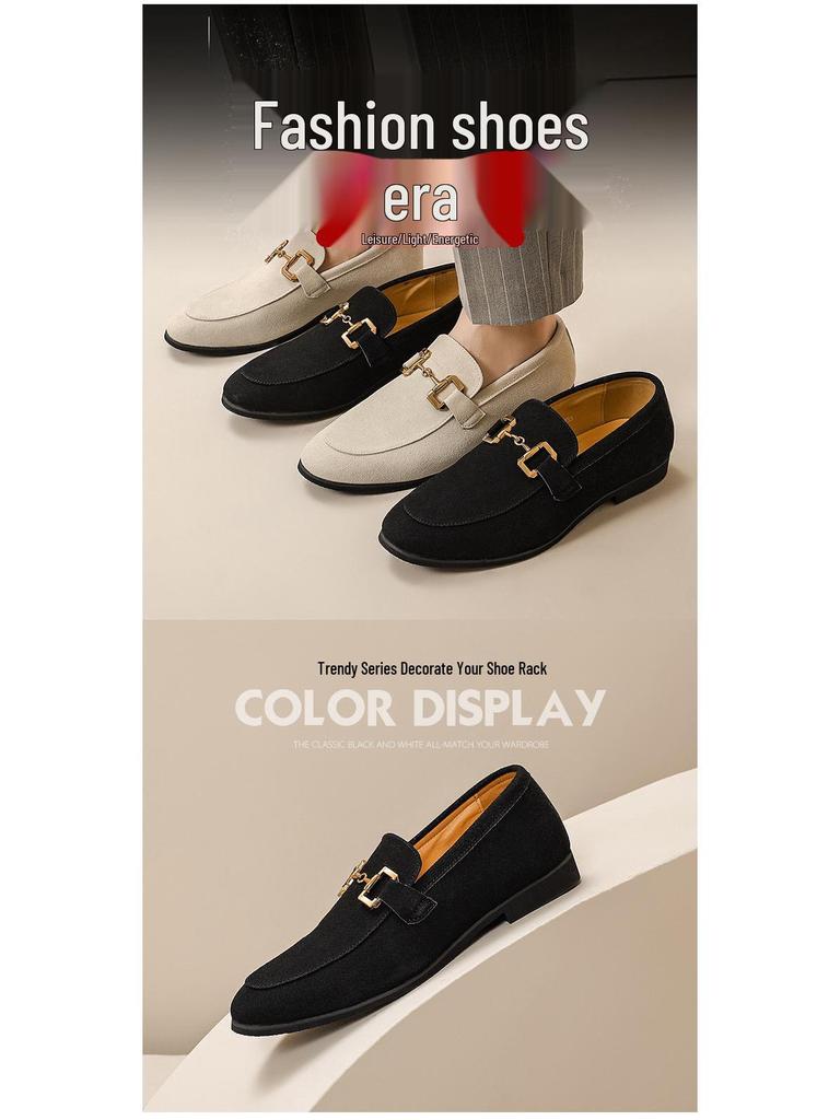 Pánské semišové mokasíny v korejském stylu - Nadměrná velikost, Jednobarevné, Nazouvací, Profesionální britský styl.