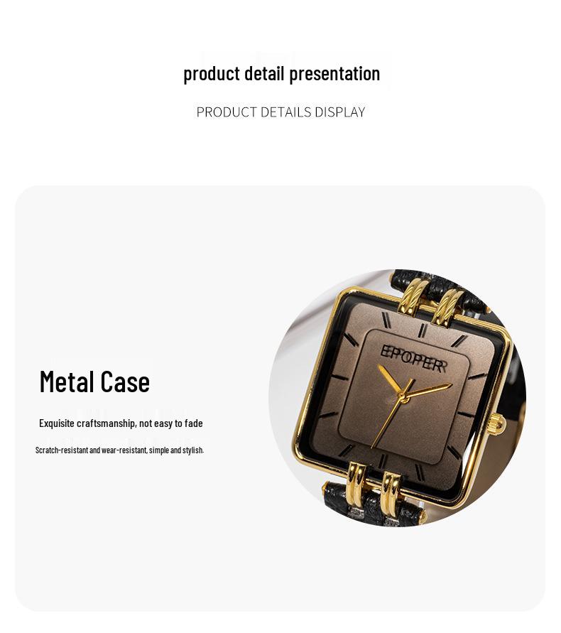 Damski walentynkowy zegarek kwarcowy z dużą tarczą, retro kwadratowy, wodoodporny