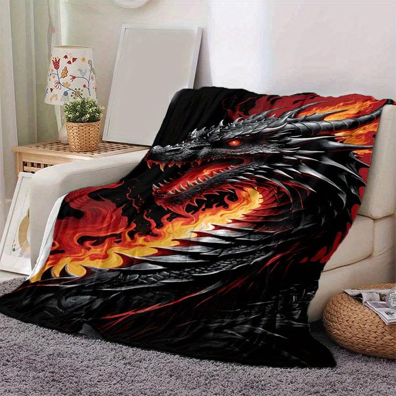 1pc Dragon Flame Printing Lightweight Flannel Blanket, Comfortable and Warm Blanket, for Camping Sofa Bed and Couch Office, Gift