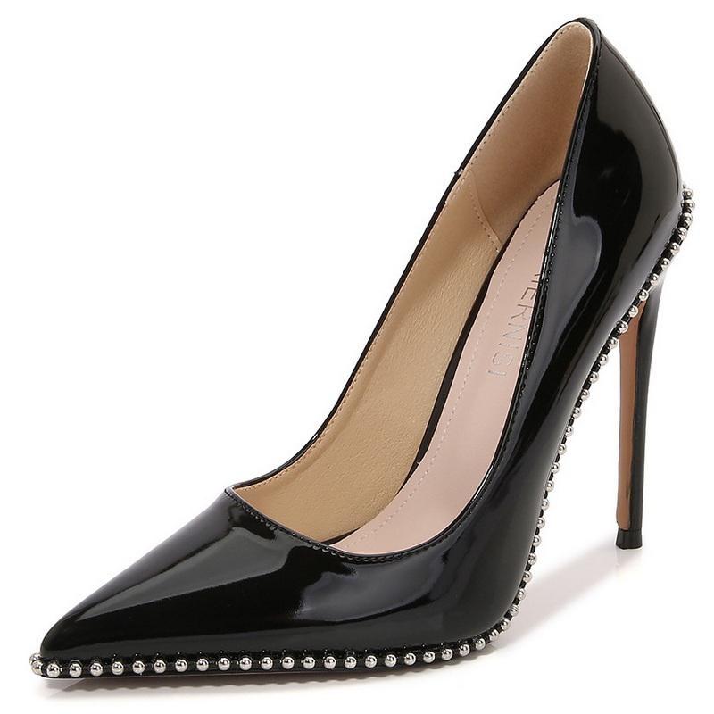 

Women Metal Bead Rimmed High Thin Heel Shoes Pointed Toe Stiletto Pumps for Office Nightclub Party Wedding Host Model Influencer 46 чорний