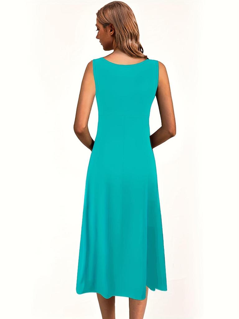 Europe America Summer Sleeveless Solid Color Dress - Slimming & Flattering.