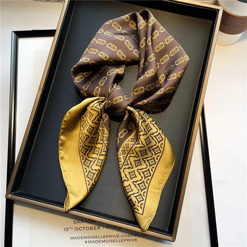 New Luxury Women's Soft Satin Hair Scarves Fashion Square Printed Headscarf 70cm Professional Accessories Designer Scarf