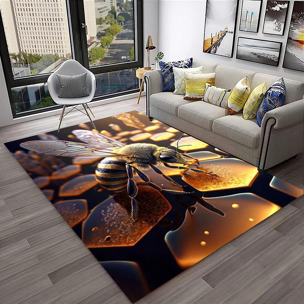 Cute Bee HoneyBee Insect Cartoon 3D Carpet Rug for Home Living Room Bedroom Sofa Doormat Decor,kids Area Rug Non-slip Floor Mat