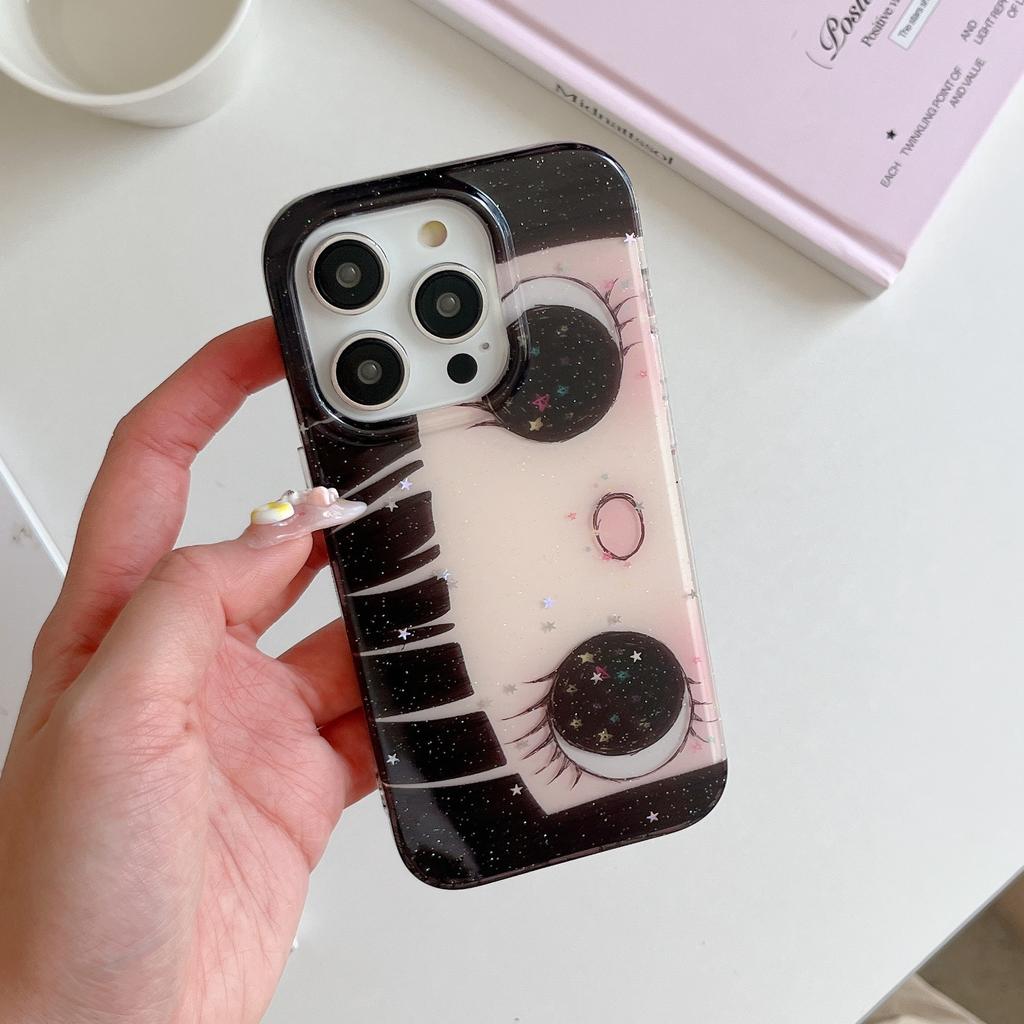 Dromerige INS Glanzende Grote Ogen Strip Meisje Schattige Telefoonhoesje Voor IPhone 17 16 15 14 13 12 11 Pro Max Plus INS Eenvoudige Cover