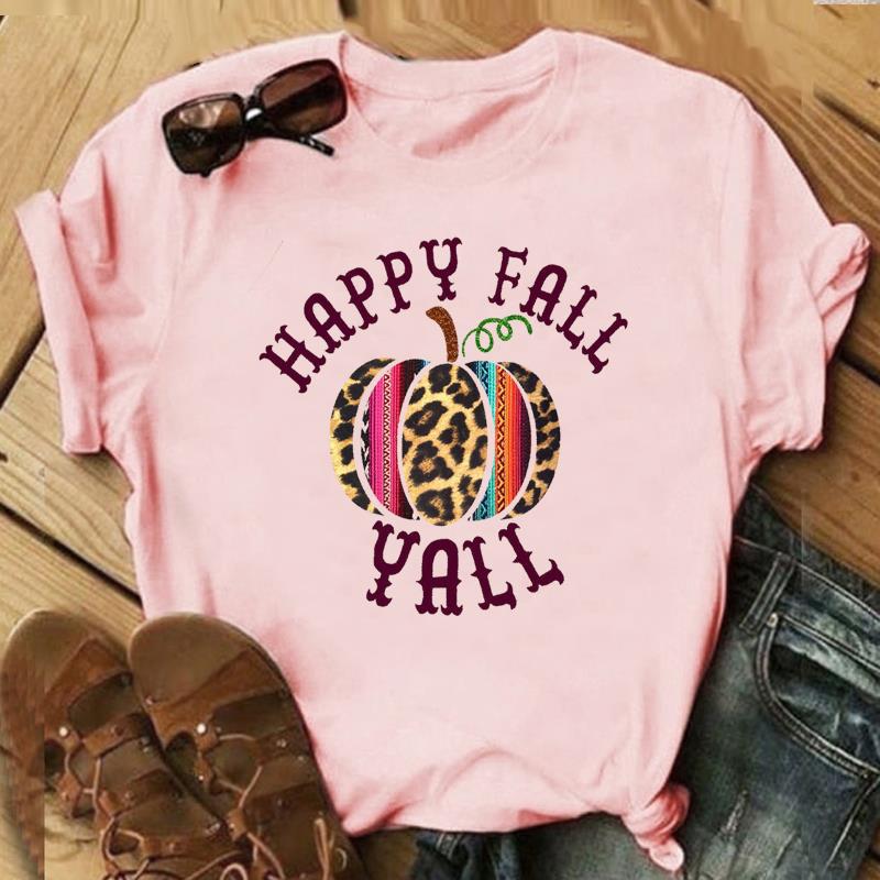 Autumn Maple Leaf Halloween Thanksgiving Print ShortSleeved TShirt European American Style Aesthetic Top for Unisex Women