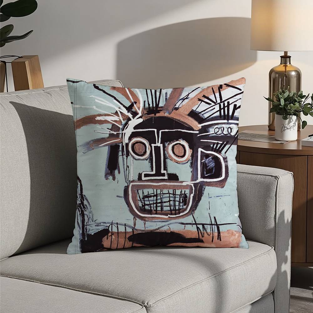 J-Jean M-Michel B-Basquiat Art Pillow Case Square Double‑Sided Print Cushion Case For Sofa Home Bedchamber Decor Gift
