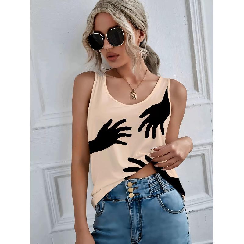 Summer Plus Size Sleeveless Camisole Vest Women 3D Printed O Neck Casual Versatile Simple Vest Tops