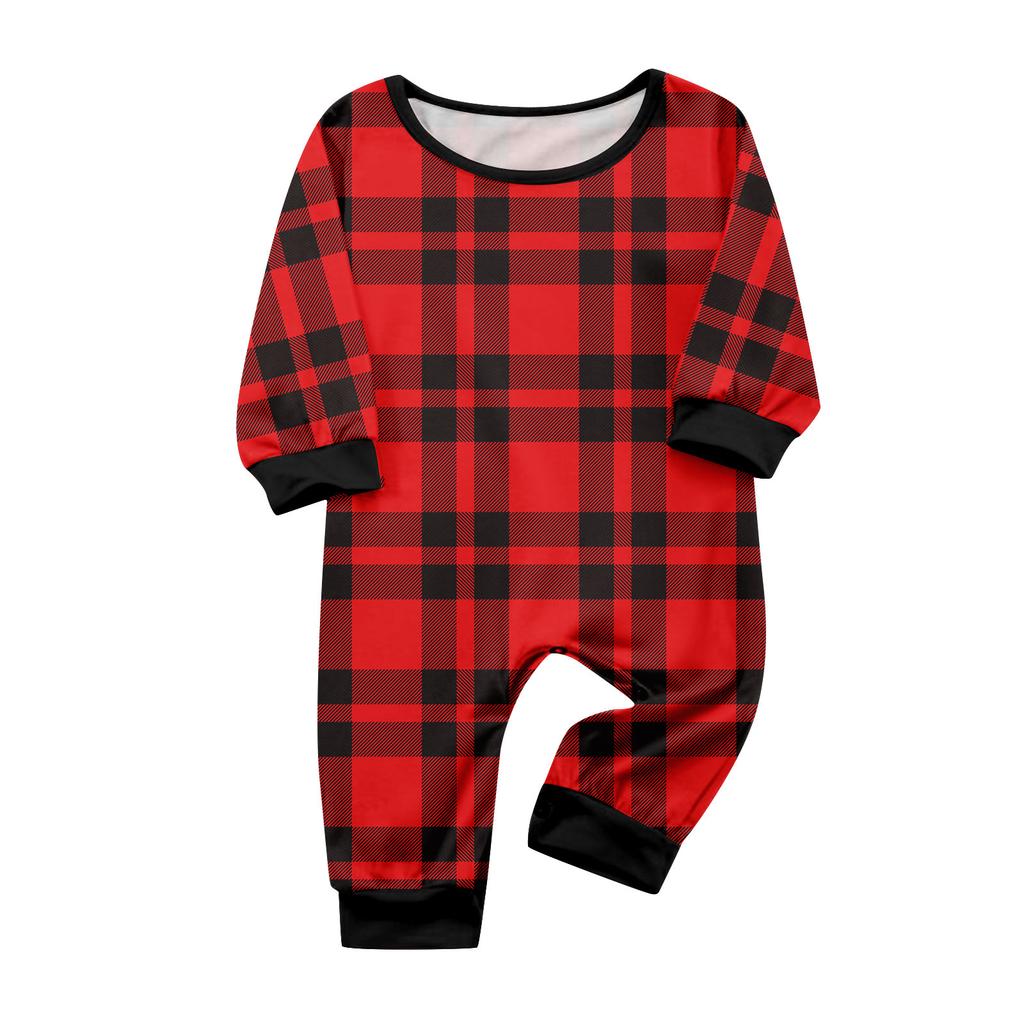 Parent Child Outfit Christmas Print Home Long Sleeved Top And Plaid Striped Trousers Set