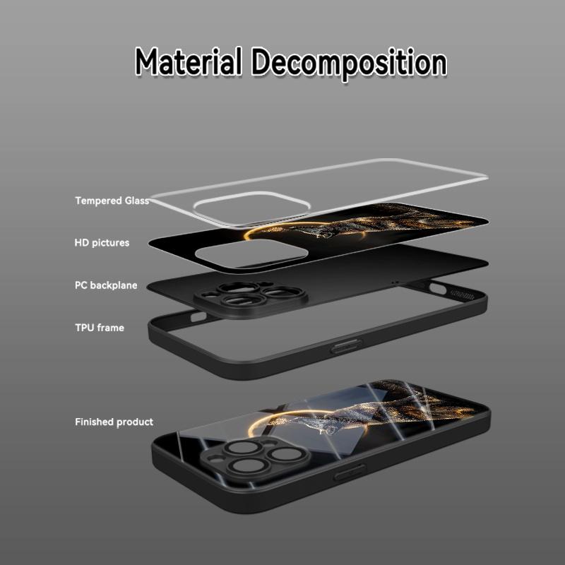 Moon Black Wolf Pattern Tempered Glass Phone Case Suitable for iPhone 17 16 15 14 13 12 11 Pro/Max/Plus Anti Shock Back Cover