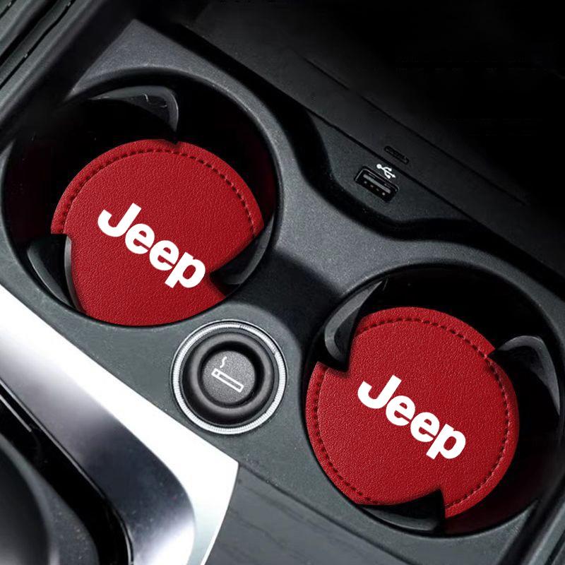 2Pcs Car Logo Non Slip Water Cup Pad For Jeep Renegade Wrangler JL Gladiator PGrand Auto Coasters Interior Anti-skid Mat Holders