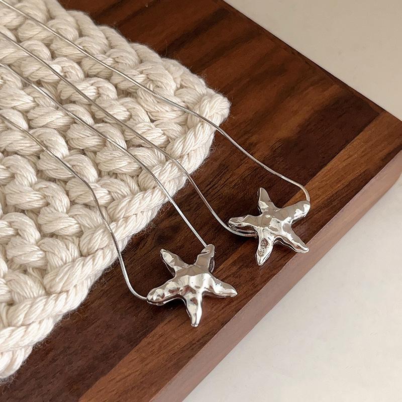 S925 Sterling Silver Korean Minimalist Starfish Necklace - Women's Versatile High-End Choker Clavicle Chain