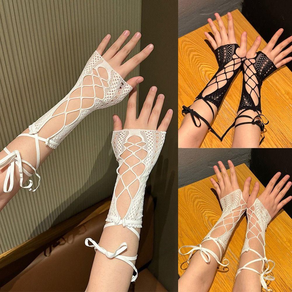 Tenké Síťované Rukavice Krajkové Volánkové Lolita Rukavice Vintage Bezprsté Rukavice