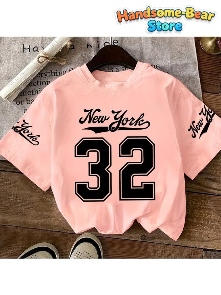 T-Shirt for Kids Girls' Number Digital Print Pattern Sports Style Round Neck Short Sleeve Football Jersey T-Shirt Girls Clothes