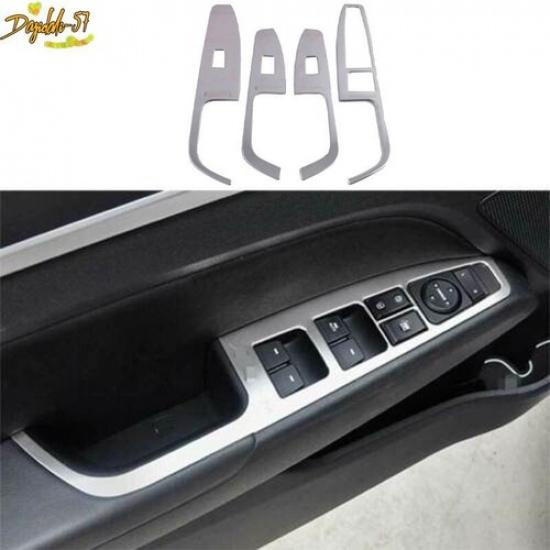 Silver Steel Window Lift Panel Switch Cover Trim For Hyundai Elantra 2016-