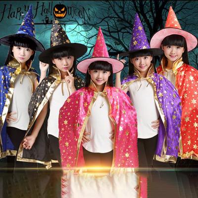 2Pcs/Set Kids Childrens' Halloween Costume Witch Cloak Cape and Hat Cosplay Prop