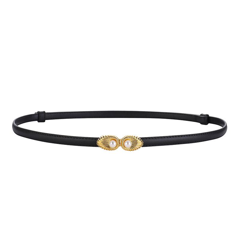 

Meier Pearl buckle adjustable women s genuine leather belt - versatile dress & jacket top grain cowhide slim belt чёрный