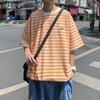 Men's Striped High Street Loose Fit T-Shirt - Trendy Summer Hong Kong Style for Couples and Students