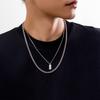 KunJoe 2Pcs/Set Trendy Simple Square Pendant Necklace for Men Punk Silver Color Cuban Link Chain Choker Necklace  Male Jewelry
