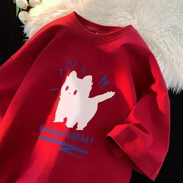 

ZX Летняя простая и забавная футболка с принтом черного кота, женская футболка с коротким рукавом, парная, с рукавом до локтя, Y2k топ, женская одежда 3XL