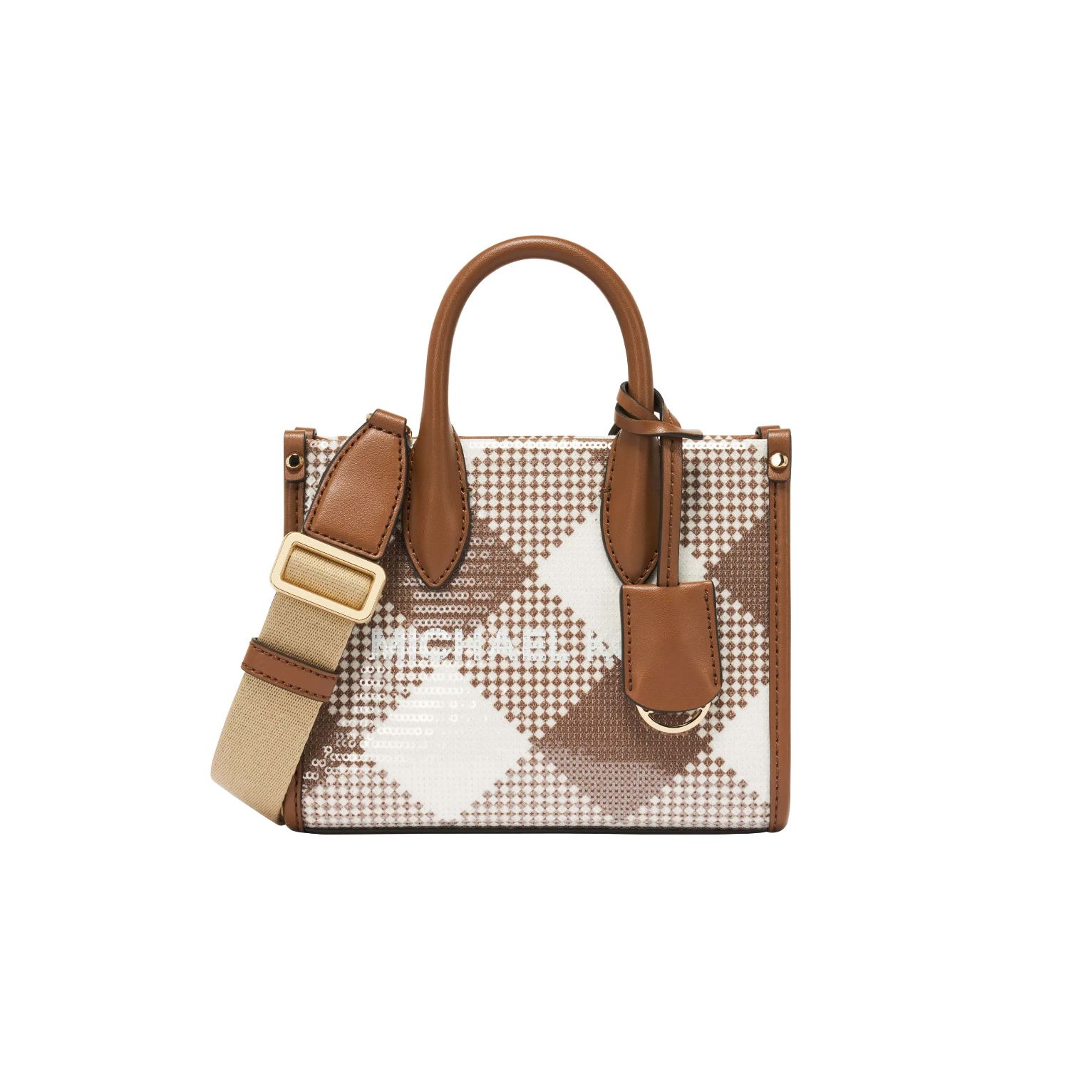

Michael Kors MK Mirella Plaid Vichy Faux Leather Mini Shoulder Tote Bag Women handbags Brown White 35T4G7ZC0I-230 Basic Set (Bag+Dust Bag)
