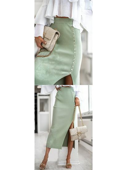 Elegant Ribbed Knit Slit Midi Skirt for Women - Summer Style