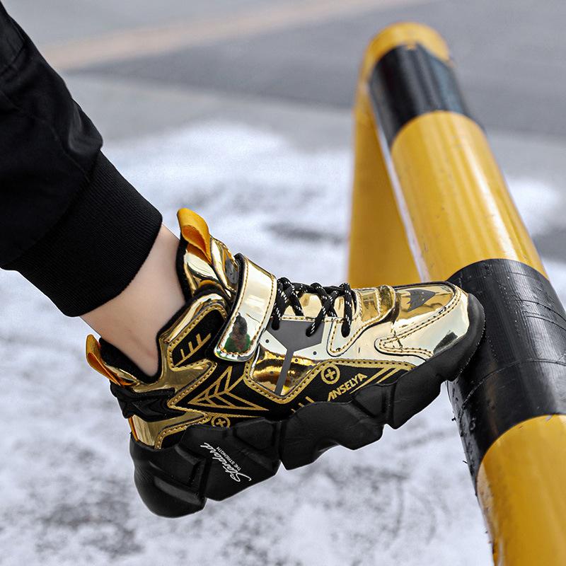 2025 New Boys Sneakers Lightweight Shock Absorption Velcro Youth Warm Two Cotton Shoes Winter Boys Shoes